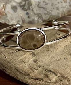 Petoskey Stone Double Band Cuff Bracelet – Oval 18 x 13 mm
