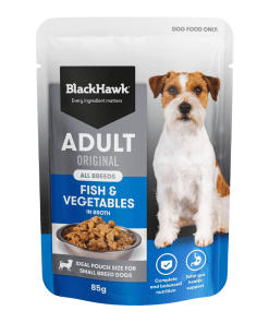 Black Hawk Adult Fish and Vegetables In Broth Wet Dog Food Pouch 85g x 12