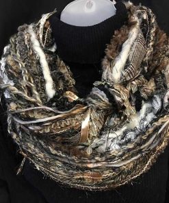 Ribbon Yarn Brown Beige Plaid Scarf