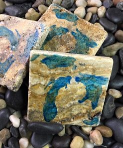 Great Lakes Shores Coaster Hand Painted Travertine Stone