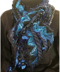 Ribbon Yarn Blue Black Scarf